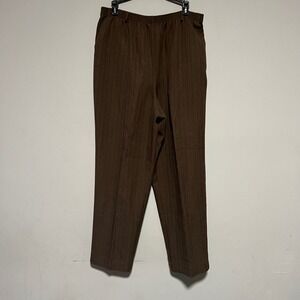 Alfred Dunner Womens Brown Pinstripe Elastic Waist Pants Size 16